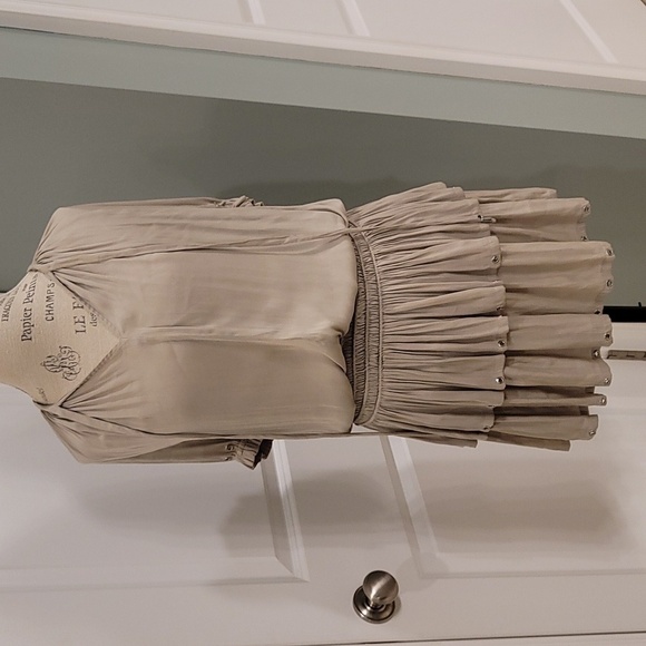 Anthropologie Current Air Aurelie Pleated Gold Metal Rivit  Mini Dress - Size XS - Picture 7 of 13